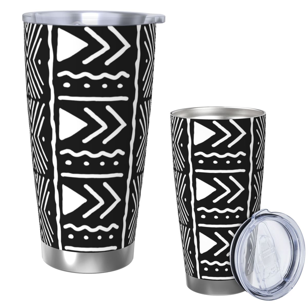 Tumbler 20Oz White - 흑백 아프리카 보골란 부족 패턴 스테인리스