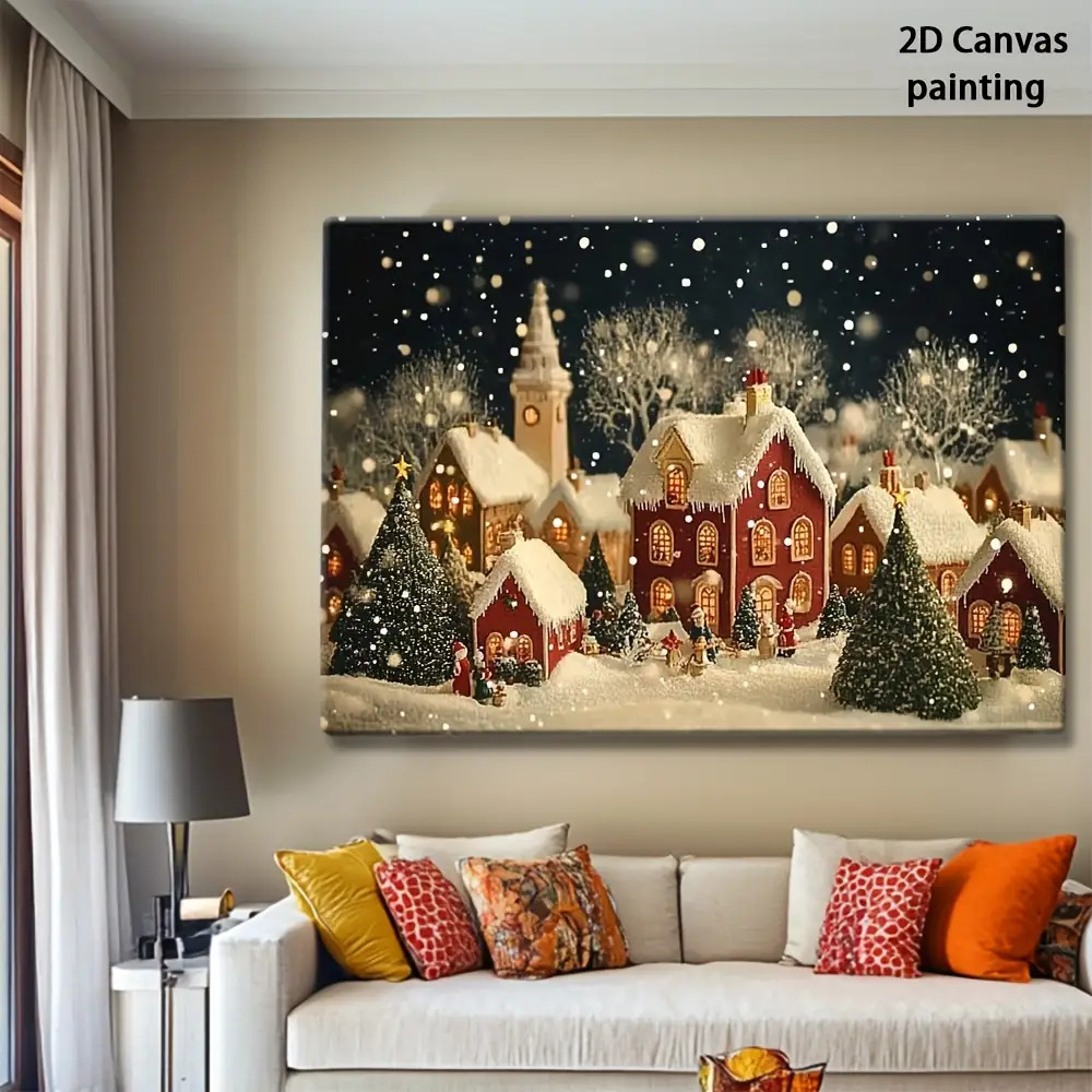 Canvas Wrap Ready - 1개 2D 레트로 크리스마스 이브와 작은