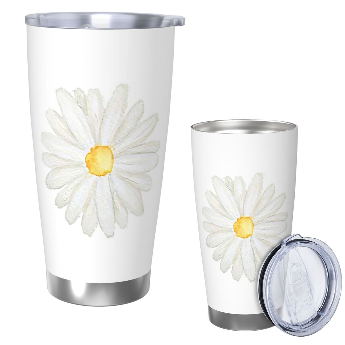 Tumbler 20Oz White - 핸드페인팅 작은 흰색 데이지 수채화 스테인리스