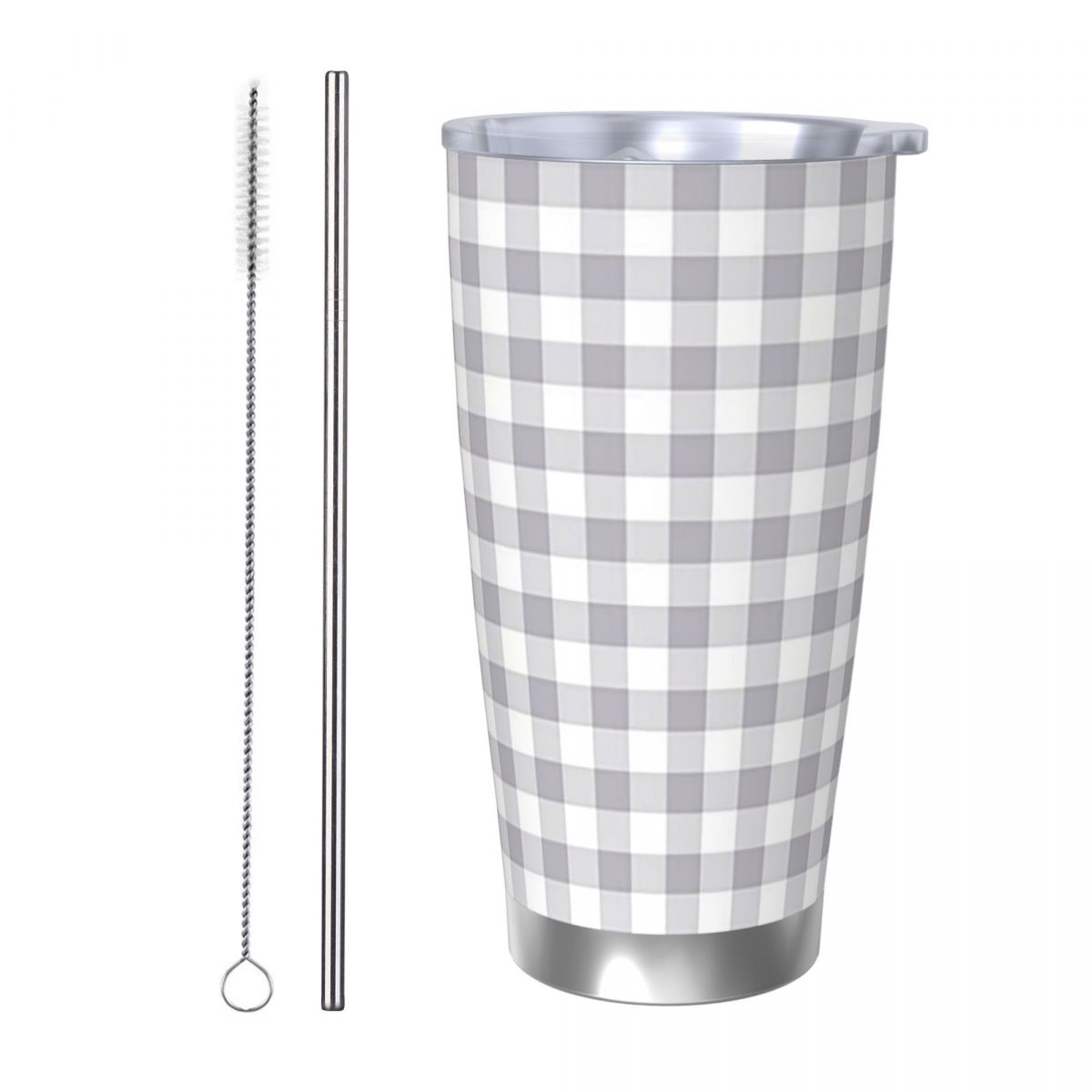 Tumbler 20Oz White - 회색과 흰색 깅엄 체 무늬 스테인리스