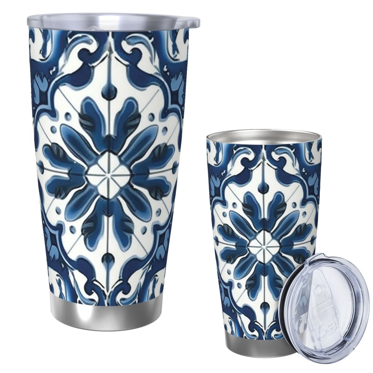 Tumbler 20Oz White - 파란색과 흰색 마졸리카 무늬 스테인리스 스틸