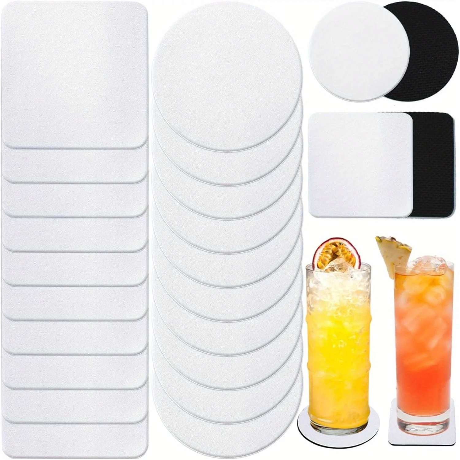 Coaster Sublimation Blank - 30/50 Pcs 정사각형 및 원형 승화