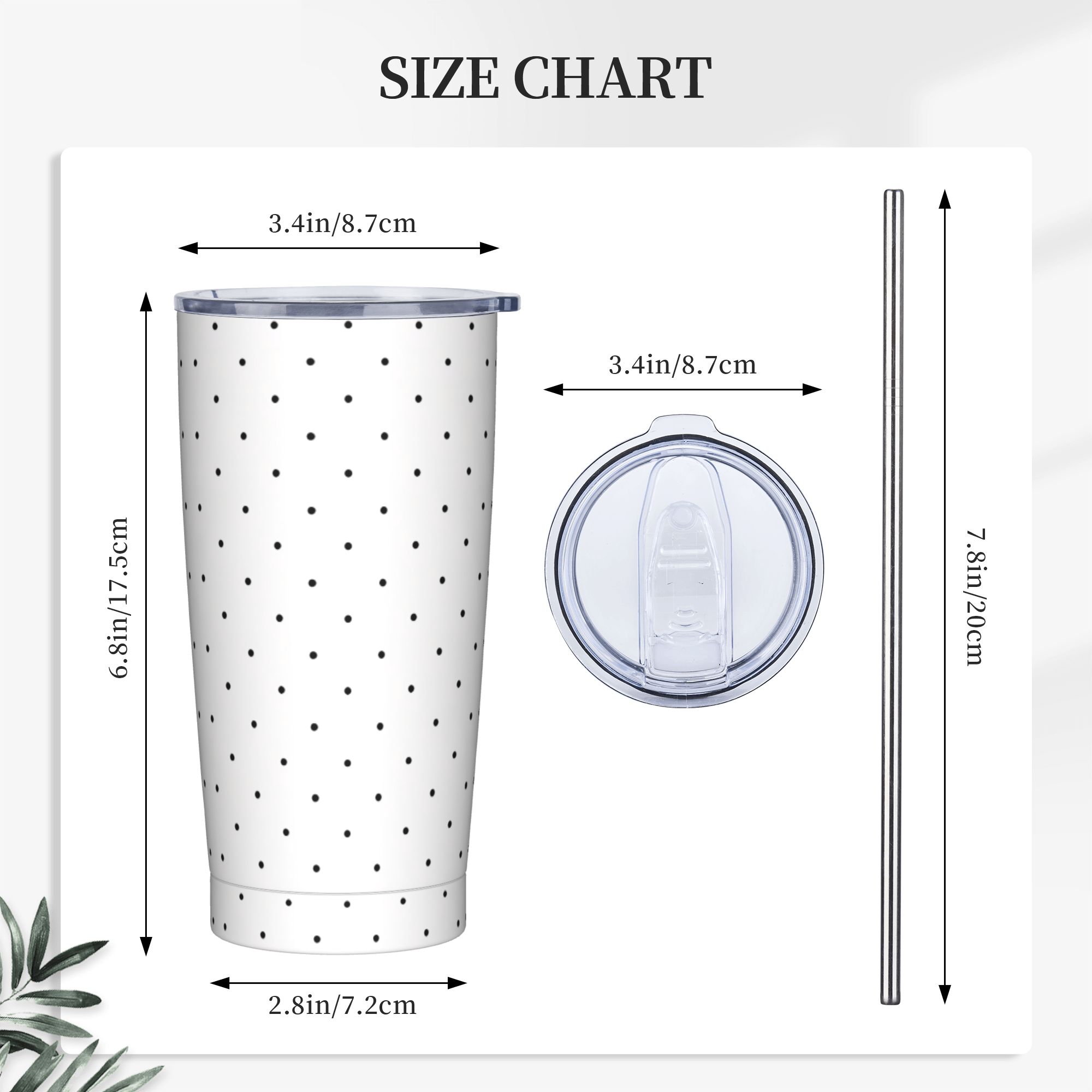 흑백 물방울 무늬 스테인리스 스틸 텀블러(빨대 포함)  - Tumbler 20Oz White 리뷰 및 가격