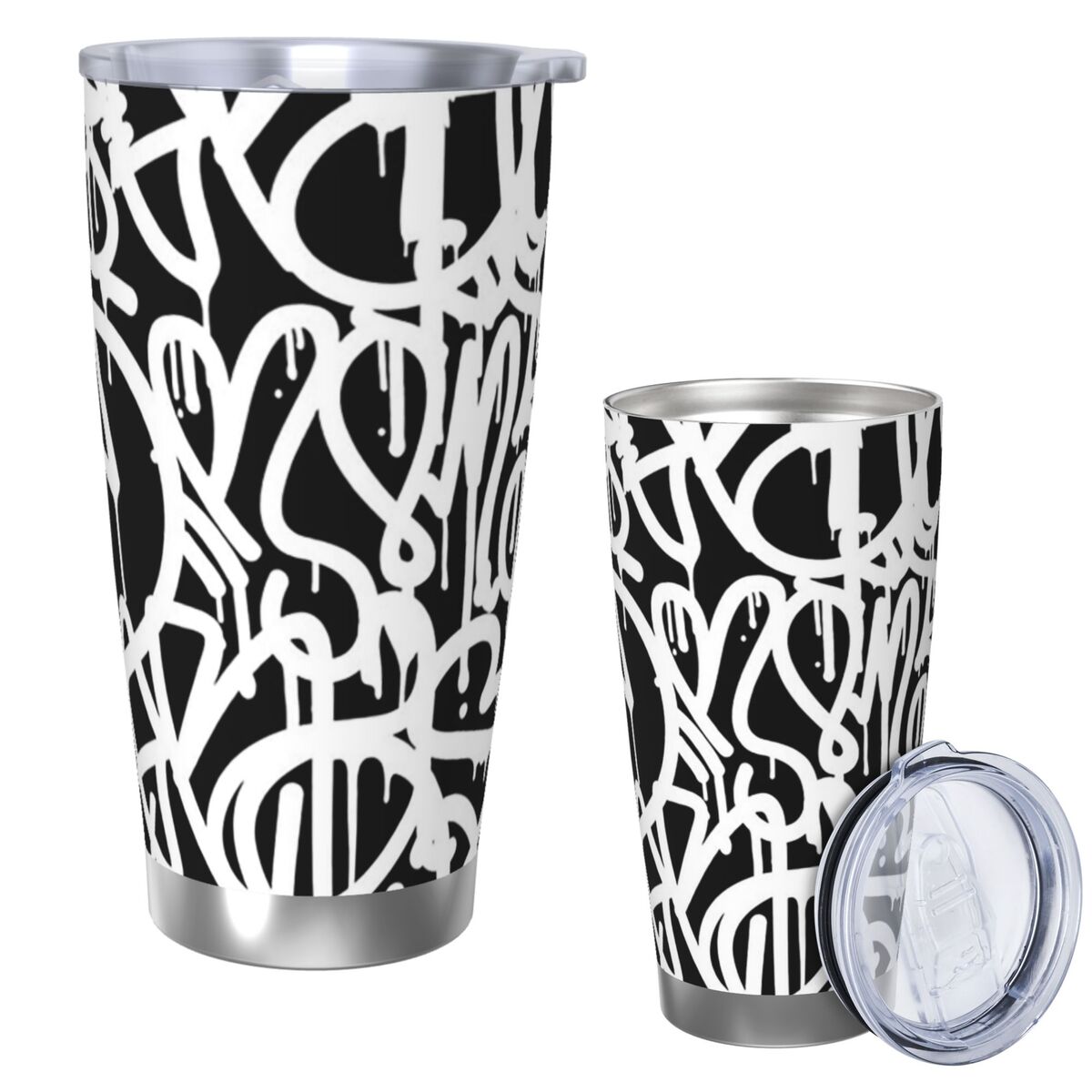 흑백 그래피티 스테인리스 스틸 텀블러 진공 단열 머그  - Tumbler 20Oz White 리뷰 및 가격