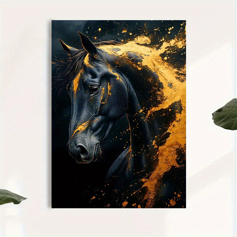 1개 우아한 검은 말 캔버스 벽 예술과 황금색 강조 - - Canvas Wrap Ready 리뷰 및 가격